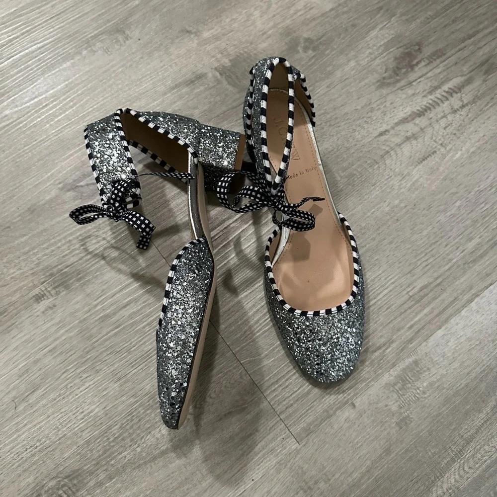 J. Crew collection glitter ankle tie shoes Sz 6.5 made in Italy